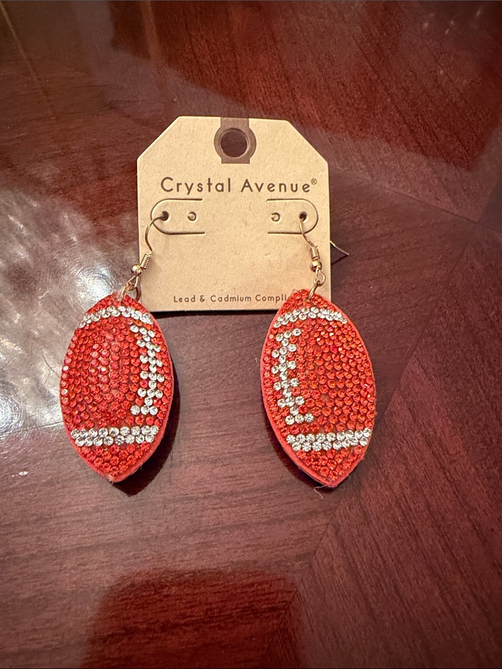 Red Rhinestone Football Drop Earrings